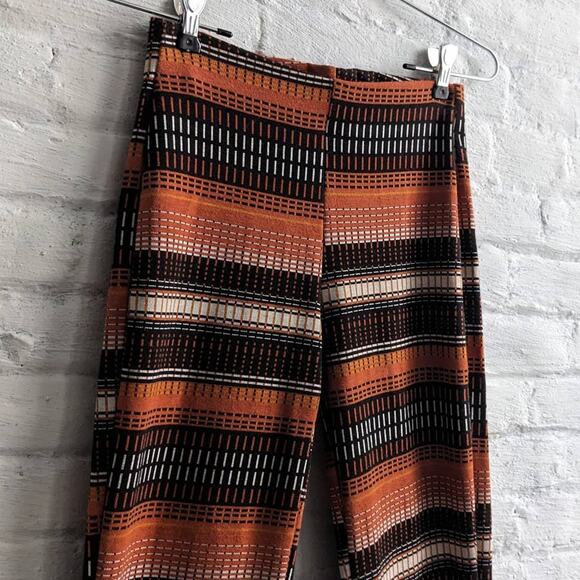 Urban Outfitters Retro Highwaist Flares Rust Earthtone Psychedelic Striped Pants - Picture 3 of 6